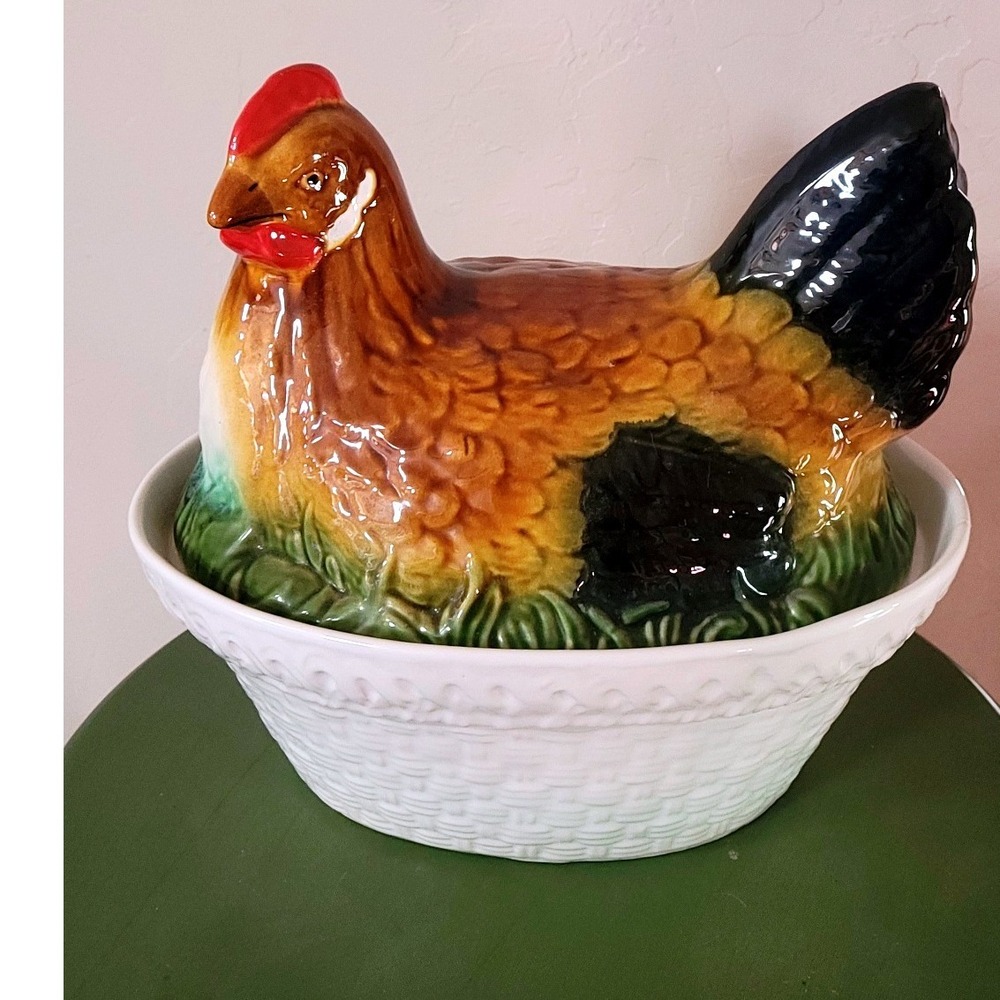 Olfaire Ceramic Chicken Shaped Roaster Casserole Vegetable Serving Dish Portugal